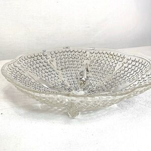 Vintage FEDERAL GLASS “Hobnail” Pattern Clear Footed Scalloped Dish